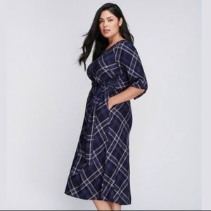 LANE BRYANT Plaid Rayon Dress with Front Tie